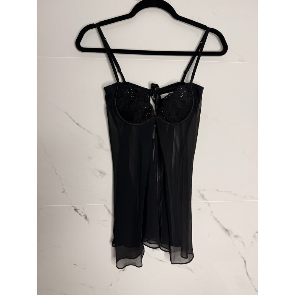 LA SENZA BABYDOLL Sz S  BLACK CHEMISE TEDDY LINGERIE LACE BRA Y2K​​
